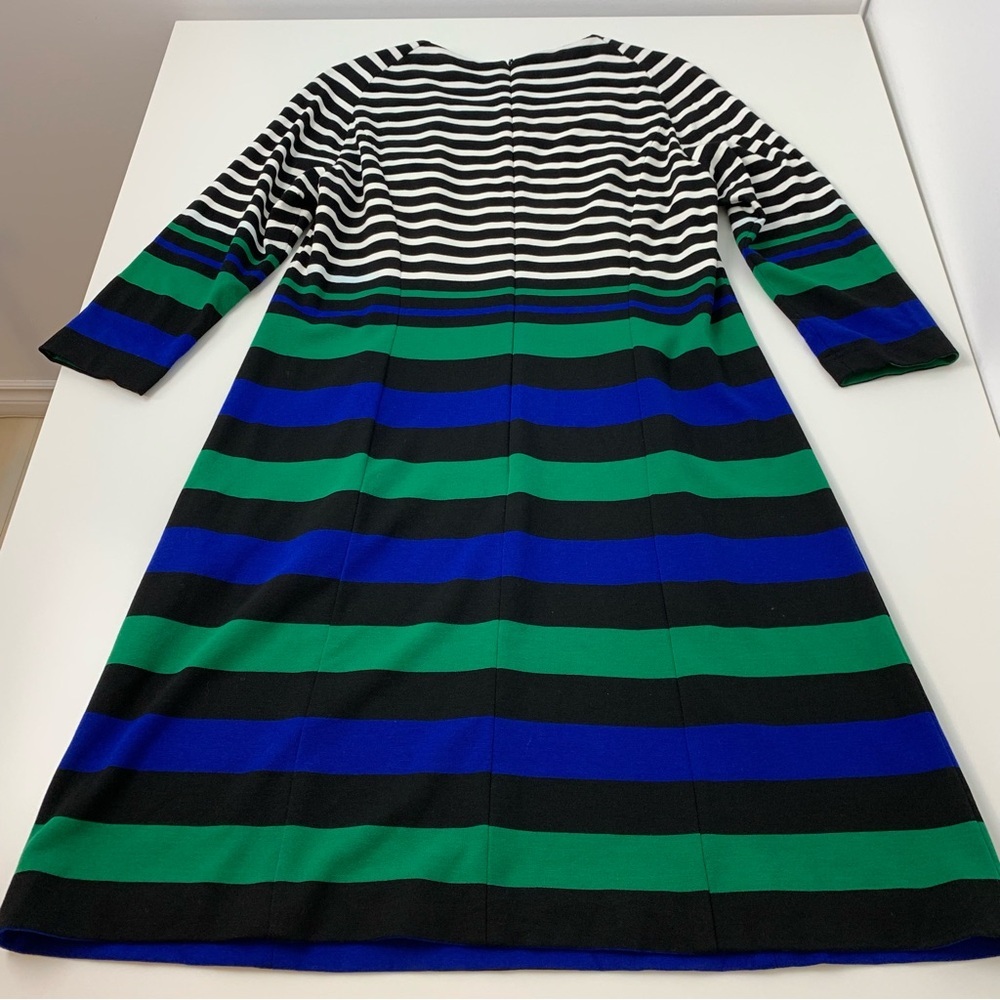 Riani Dress Striped Pockets Zip Green Blue Black Sz 10 Jersey Classic A-Line - Picture 11 of 11